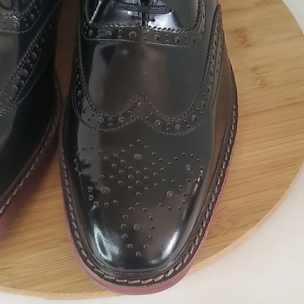 Steve Madden Men's Cingular Wingtip Oxfords Black Patent Leather Shoe Size 13